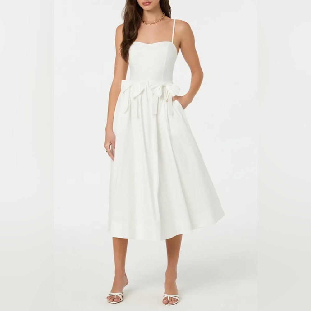 Astr White Midi Dress with Bow Detail